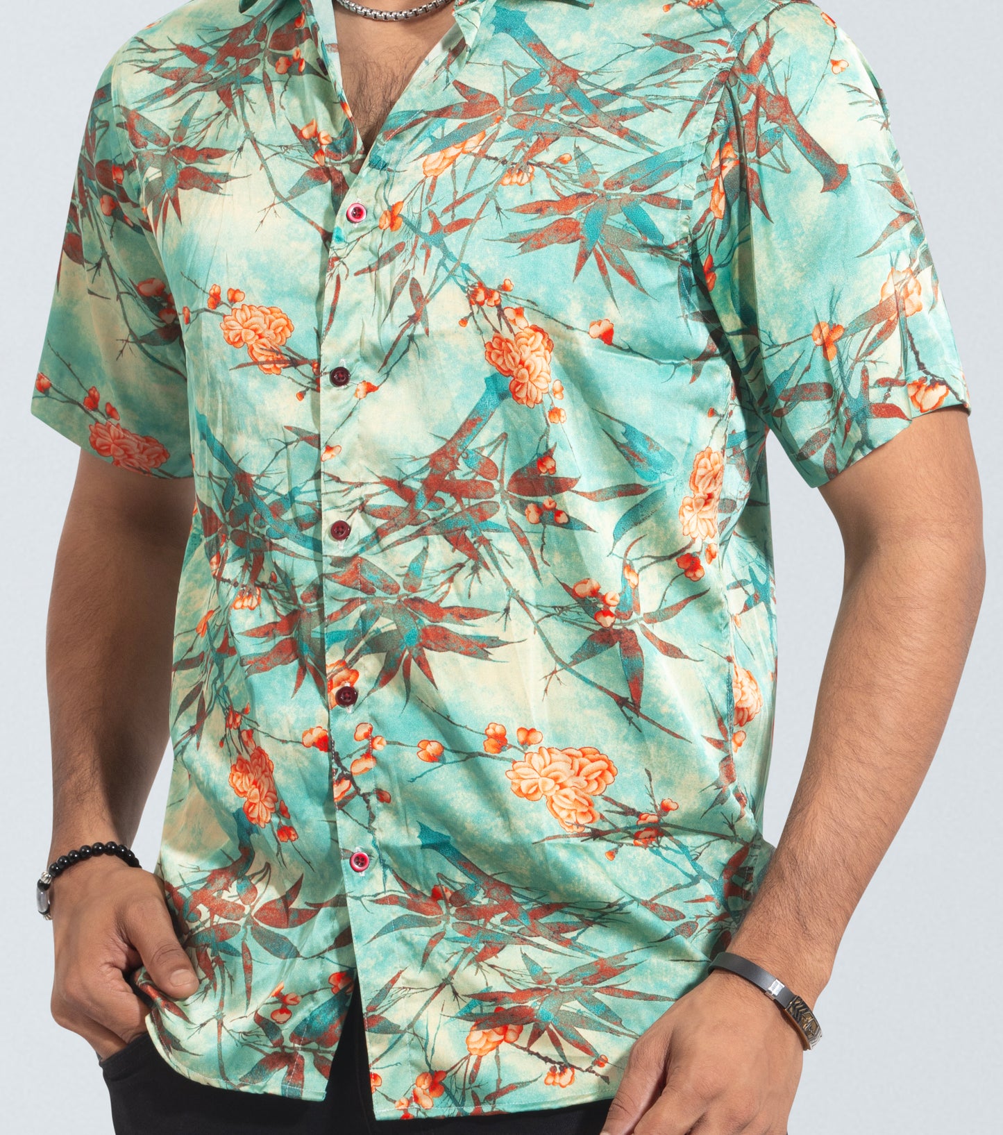 Vibrant Green Floral Half-Sleeve Casual Shirt