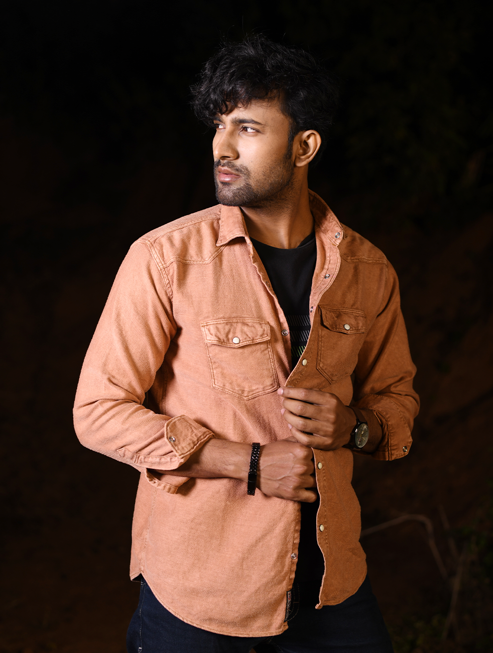 Men’s Premium Tan Soft-Denim Overshirt – Dual Chest Pockets (WS-005)