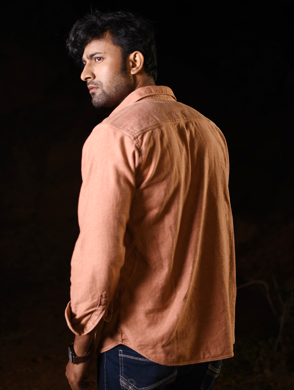 Men’s Premium Tan Soft-Denim Overshirt – Dual Chest Pockets (WS-005)