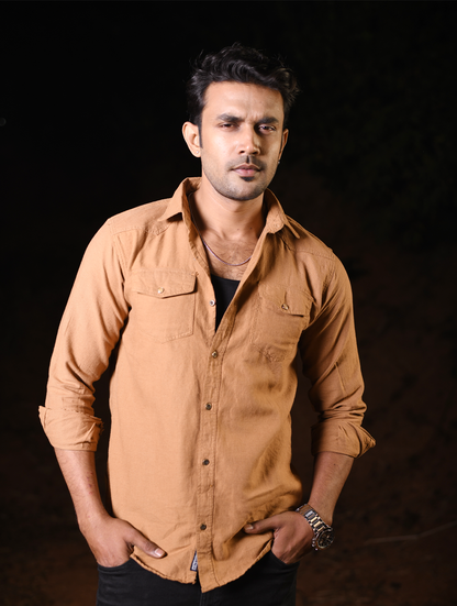 Men’s Camel Brown Casual Shirt (WS-008)