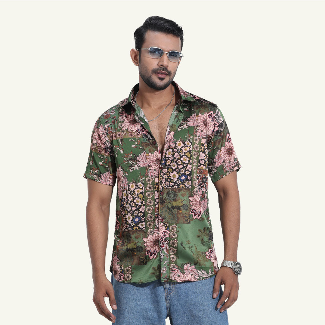 Verdant Bloom Half-Sleeve Shirt