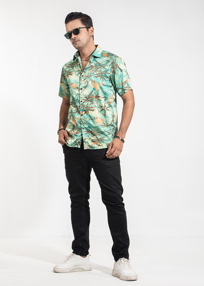 Vibrant Green Floral Half-Sleeve Casual Shirt