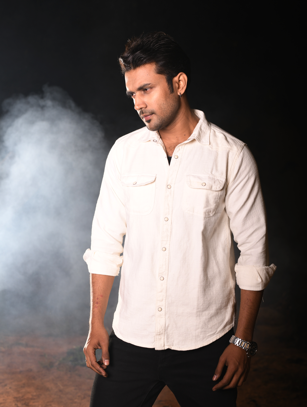 Men’s Premium Off-White Casual Button-Down Shirt (WS-009)