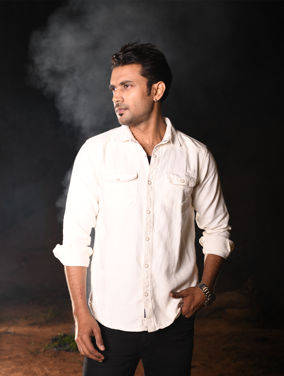 Men’s Premium Off-White Casual Button-Down Shirt (WS-009)