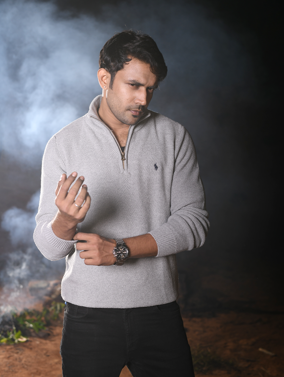 Men’s Premium Half-Zip Knit Sweater – Light Grey (ZS-001)