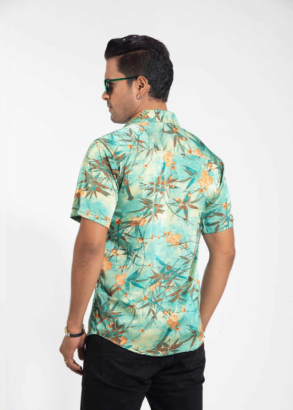 Vibrant Green Floral Half-Sleeve Casual Shirt