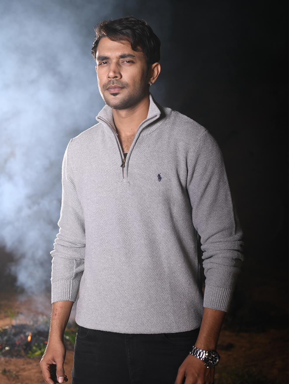 Men’s Premium Half-Zip Knit Sweater – Light Grey (ZS-001)