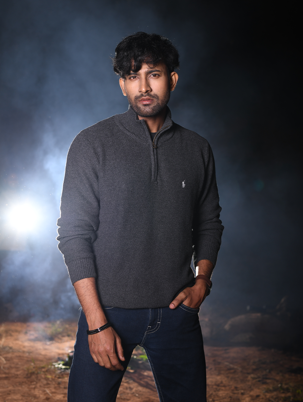 Men’s Premium Half-Zip Knit Sweater – Charcoal Grey (ZS-002)