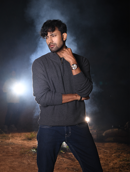 Men’s Premium Half-Zip Knit Sweater – Charcoal Grey (ZS-002)