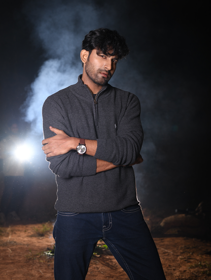 Men’s Premium Half-Zip Knit Sweater – Charcoal Grey (ZS-002)