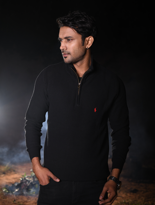 Men’s Premium Half-Zip Knit Sweater – Black (ZS-003)