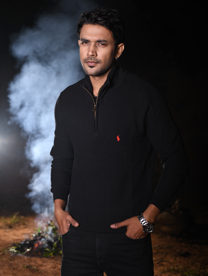 Men’s Premium Half-Zip Knit Sweater – Black (ZS-003)