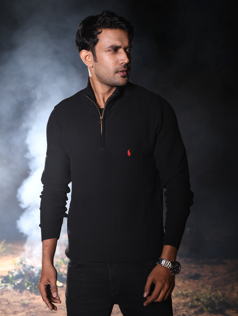 Men’s Premium Half-Zip Knit Sweater – Black (ZS-003)