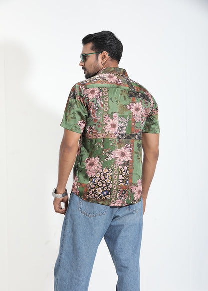 Verdant Bloom Half-Sleeve Shirt