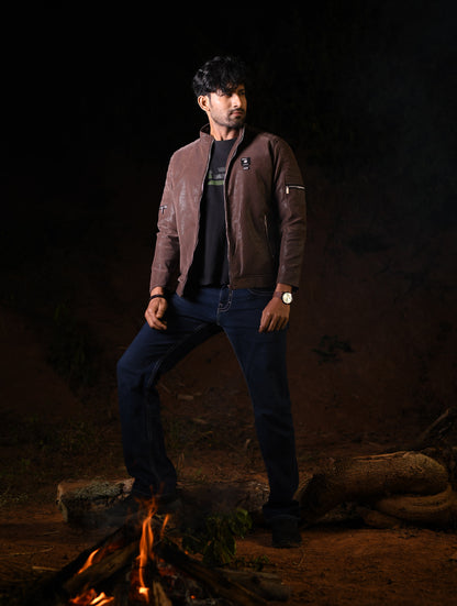 Men’s Adventure Brown Lightweight PU Leather Jacket (PJK-001)