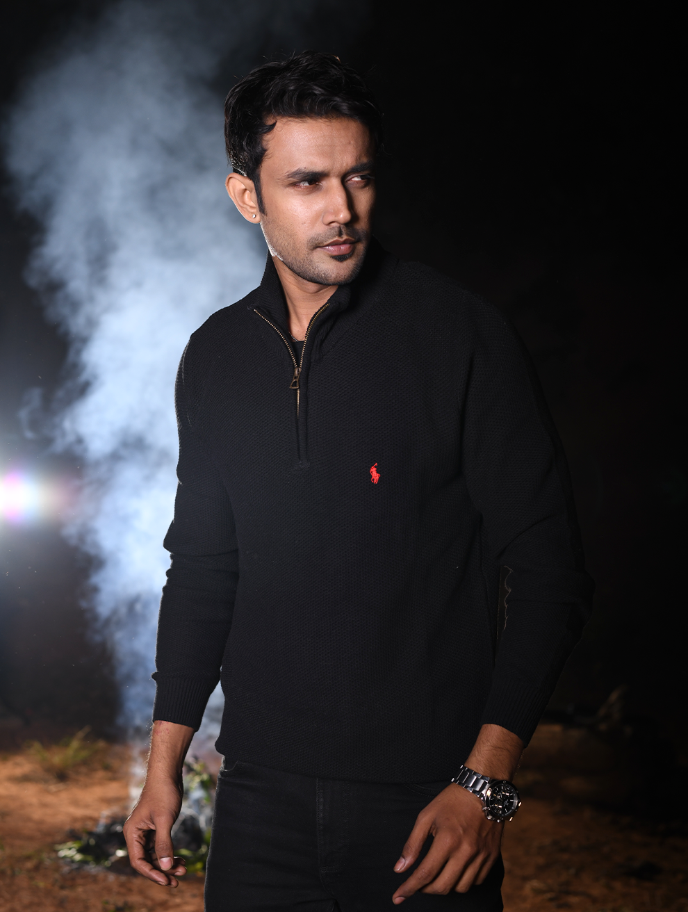 Men’s Premium Half-Zip Knit Sweater – Black (ZS-003)