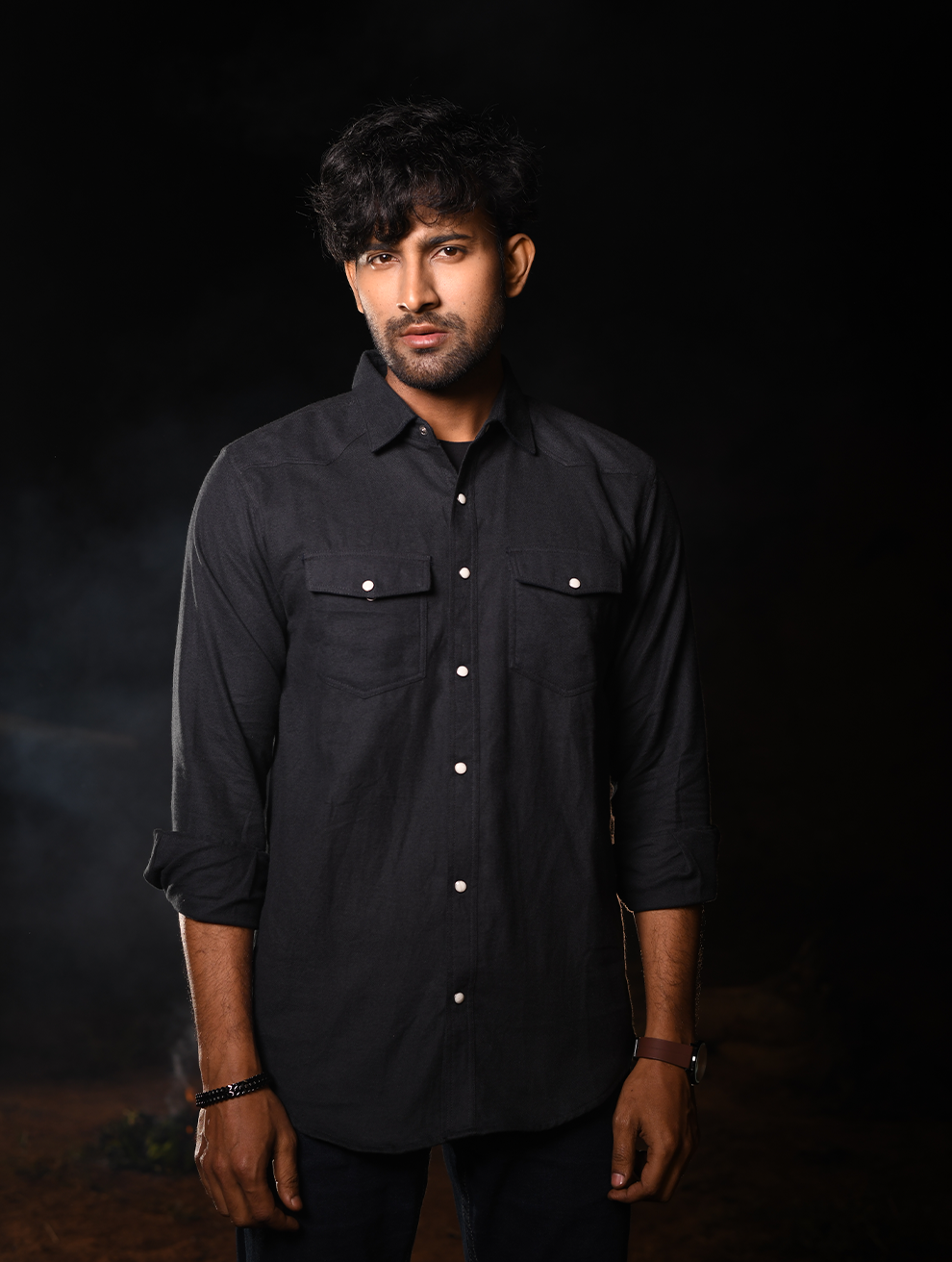 Men’s Classic Black Button-Down Casual Shirt (WS-007)