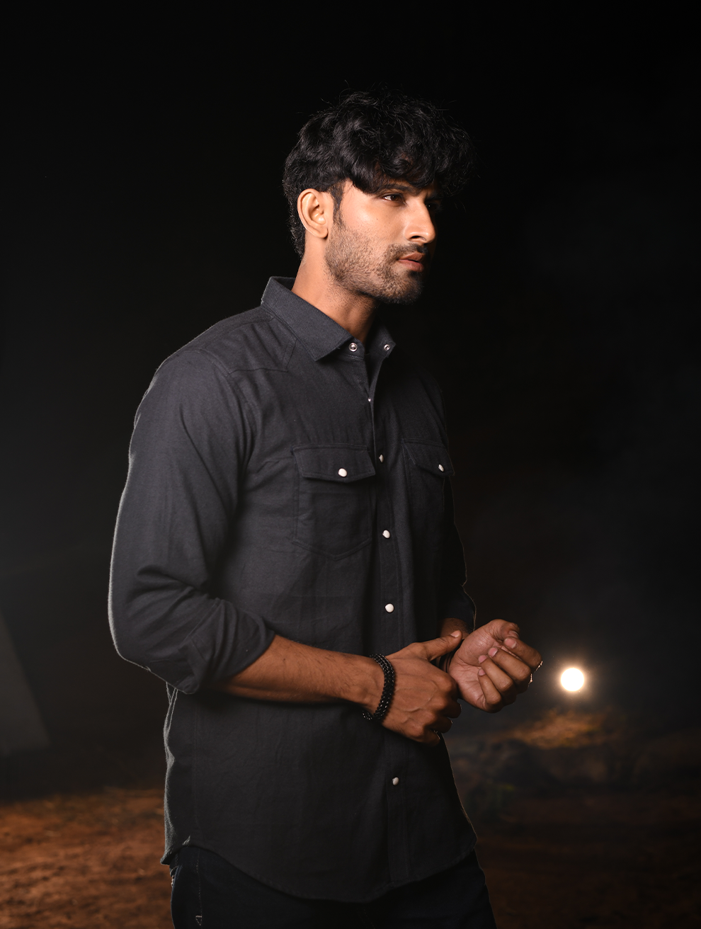 Men’s Classic Black Button-Down Casual Shirt (WS-007)