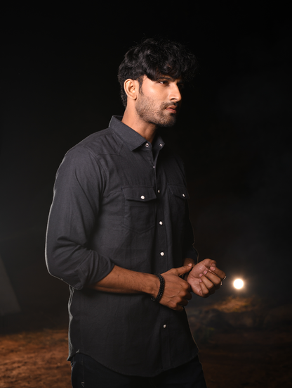 Men’s Classic Black Button-Down Casual Shirt (WS-007)