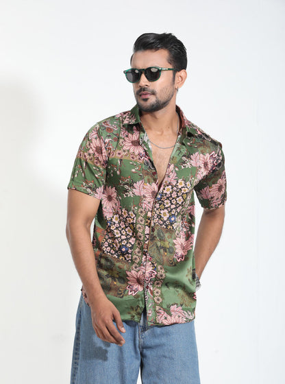 Verdant Bloom Half-Sleeve Shirt