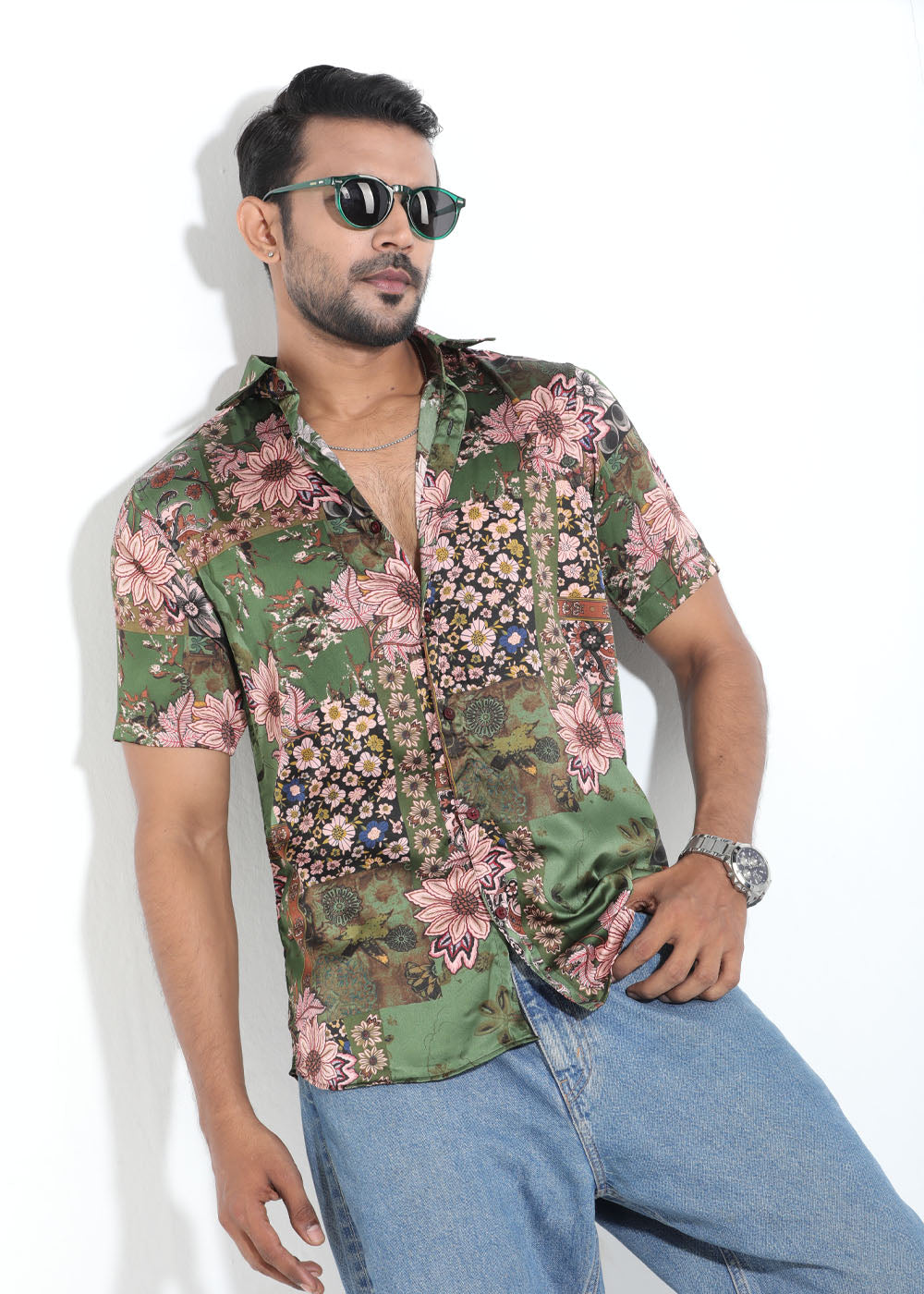 Verdant Bloom Half-Sleeve Shirt