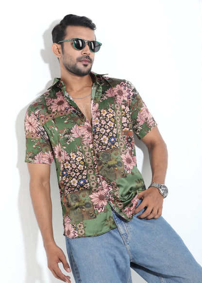 Verdant Bloom Half-Sleeve Shirt