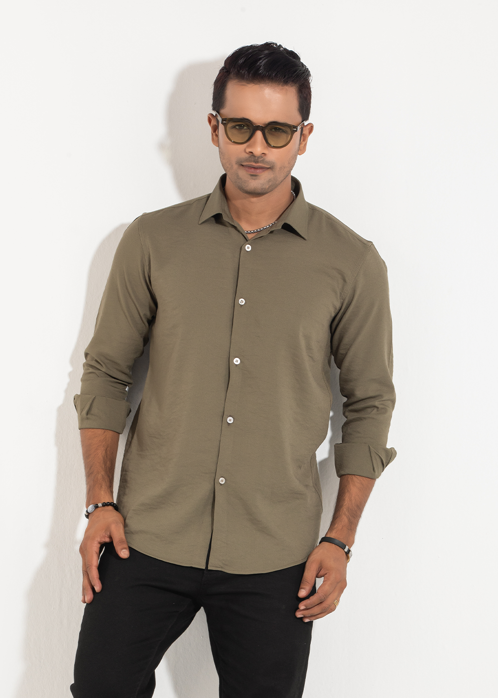 Olive Green Men's Full-Sleeve Shirt