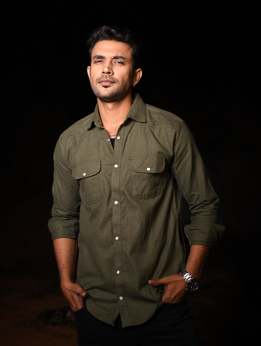 Olive Green Urban Utility Cotton-Blend Men’s Shirt (WS-002)