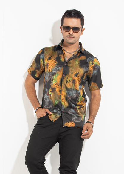 Dark-Golden Sunflower Half-Sleeve Shirt