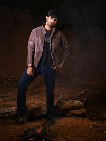 Men’s Adventure Brown Lightweight PU Leather Jacket (PJK-001)