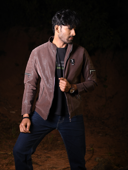 Men’s Adventure Brown Lightweight PU Leather Jacket (PJK-001)