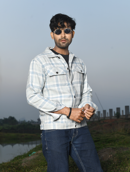 Men’s Shacket – White Plaid (SK-003)