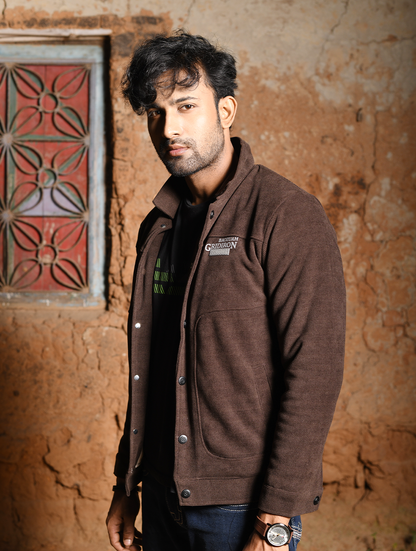 Men’s Casual Button-Up Jacket – Dark Brown (JK-001)