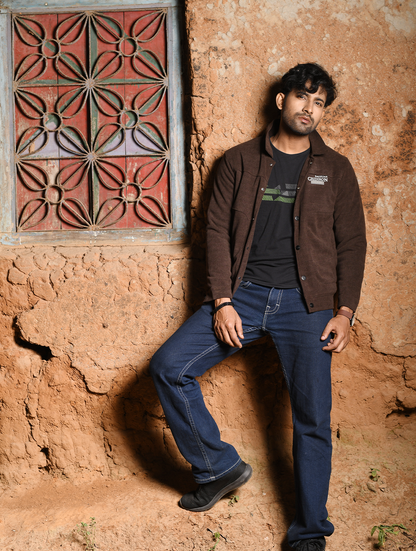 Men’s Casual Button-Up Jacket – Dark Brown (JK-001)