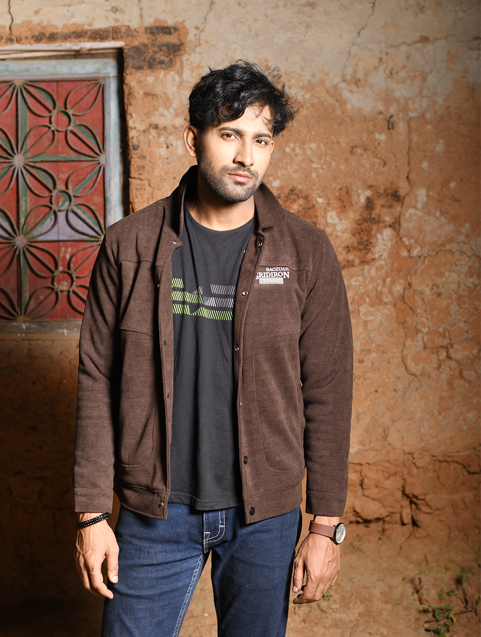 Men’s Casual Button-Up Jacket – Dark Brown (JK-001)