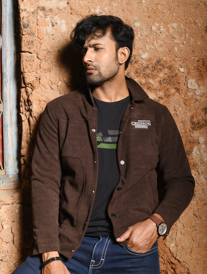 Men’s Casual Button-Up Jacket – Dark Brown (JK-001)