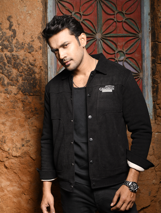 Men’s Casual Button-Up Jacket – Black (JK-002)