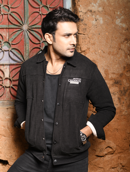 Men’s Casual Button-Up Jacket – Black (JK-002)