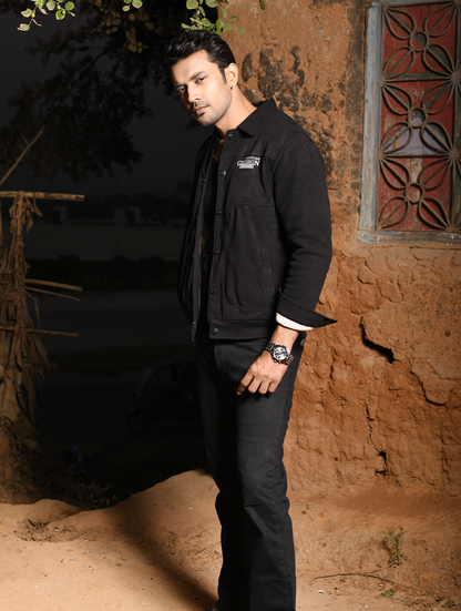 Men’s Casual Button-Up Jacket – Black (JK-002)