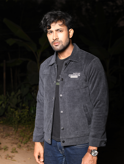 Men’s Casual Button-Up Jacket – Charcoal Gray (JK-003)