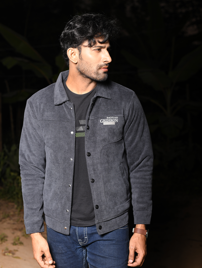 Men’s Casual Button-Up Jacket – Charcoal Gray (JK-003)
