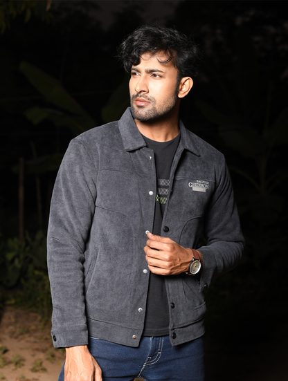 Men’s Casual Button-Up Jacket – Charcoal Gray (JK-003)
