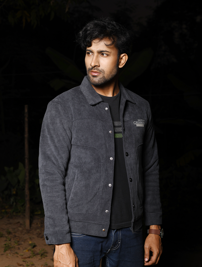 Men’s Casual Button-Up Jacket – Charcoal Gray (JK-003)