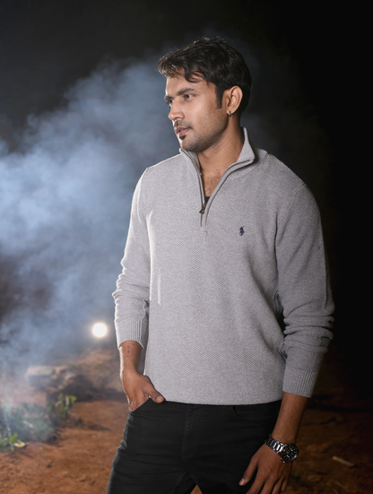 Men’s Premium Half-Zip Knit Sweater – Light Grey (ZS-001)