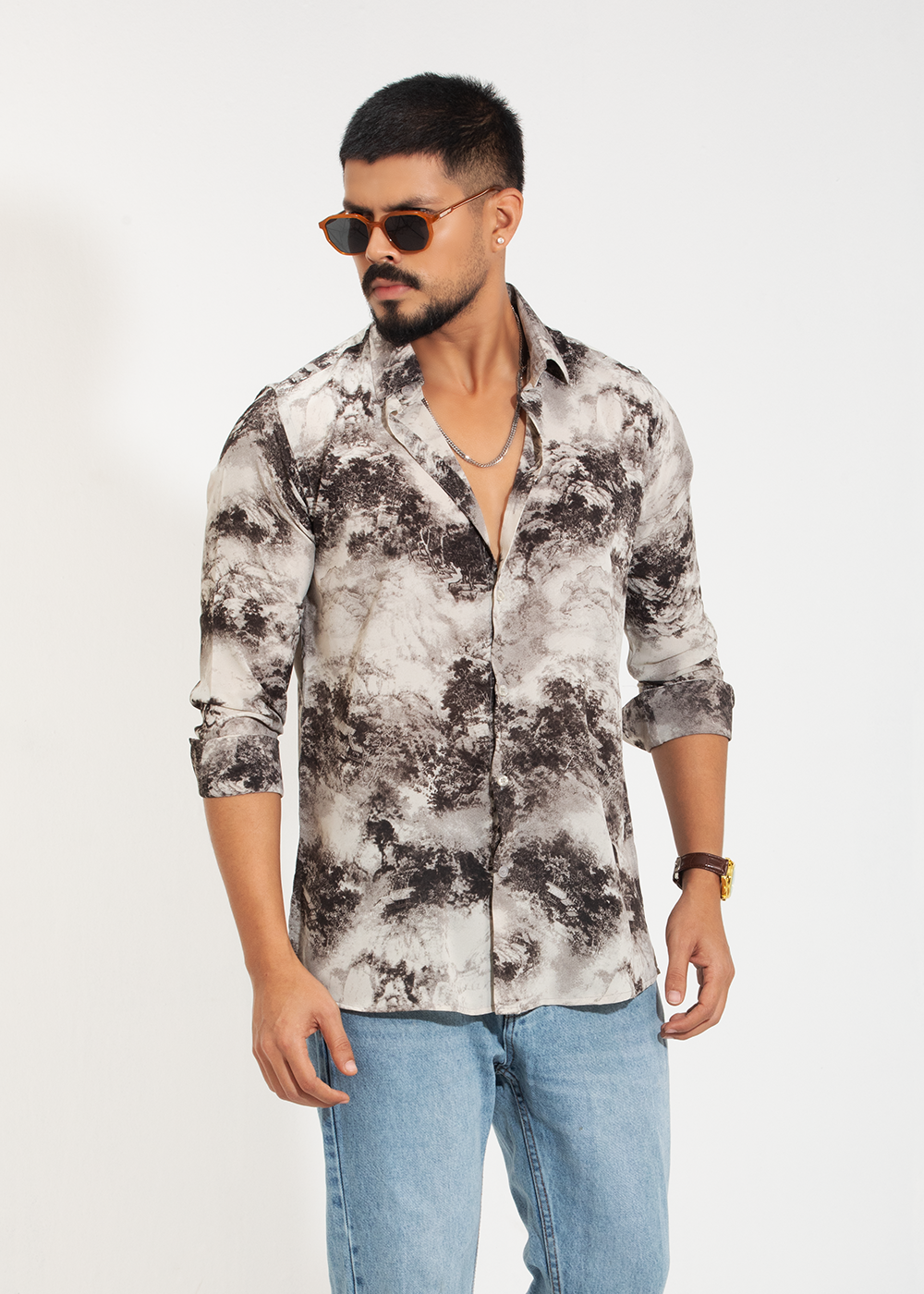 Monochrome Drift Men's Full-Sleeve Shirt