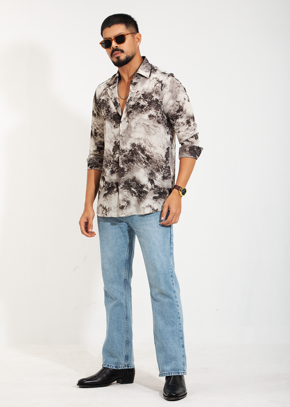 Monochrome Drift Men's Full-Sleeve Shirt