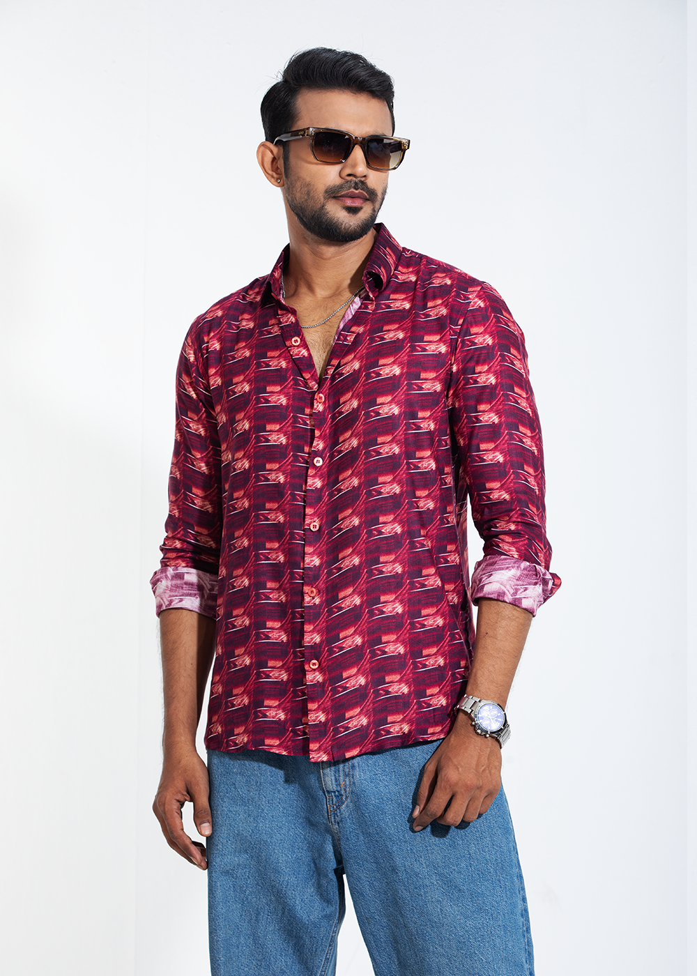 Maroon Mirage Men's Full-Sleeve Shirt