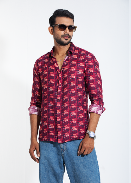 Maroon Mirage Men's Full-Sleeve Shirt