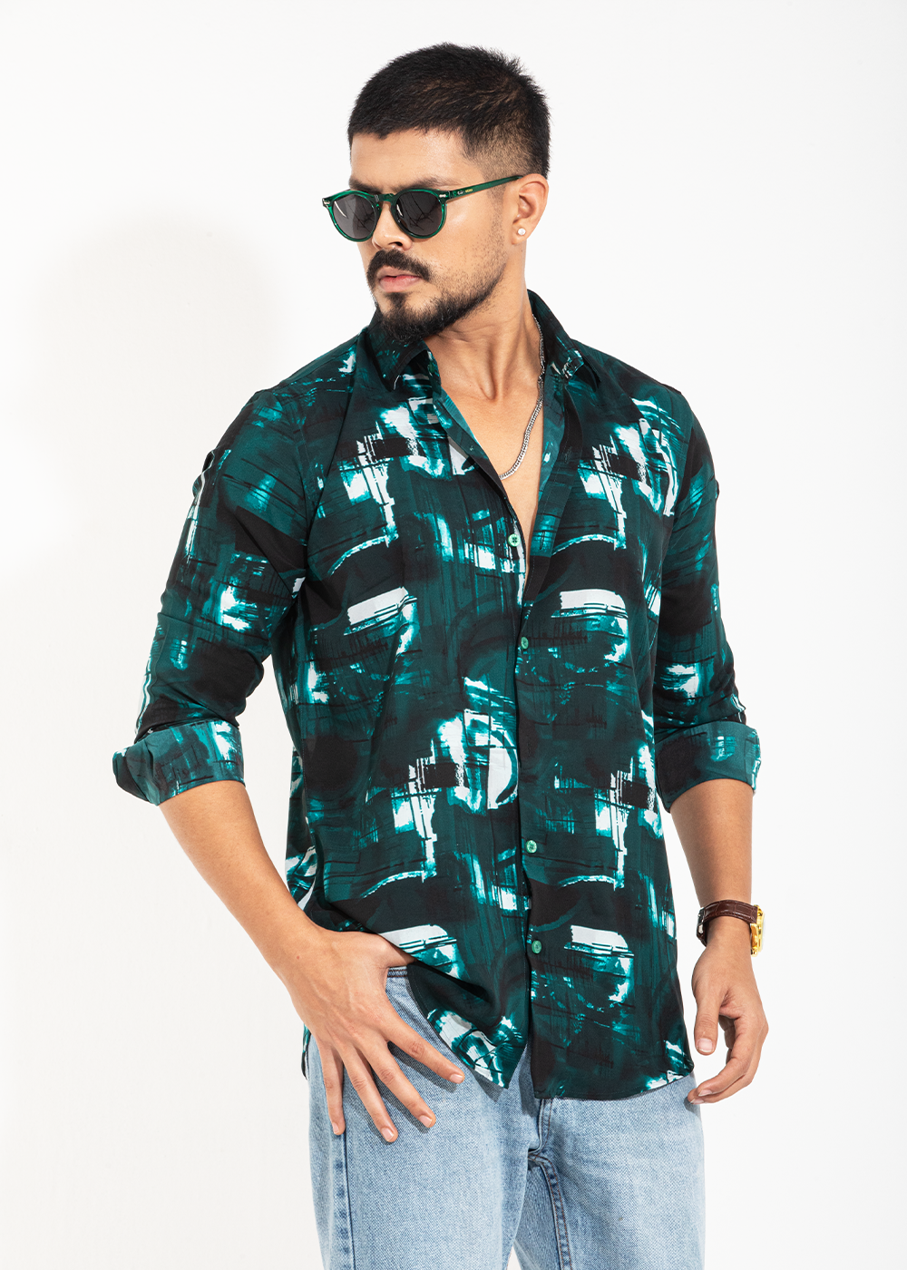 Emerald Echo Men's Full-Sleeve Shirt