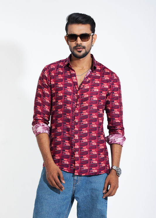 Maroon Mirage Men's Full-Sleeve Shirt
